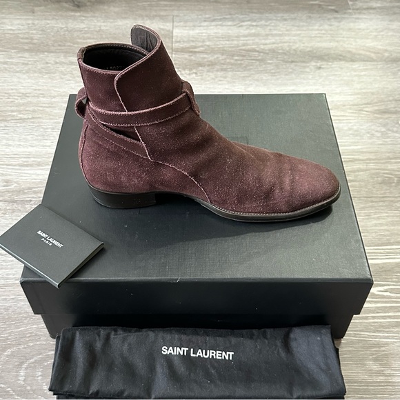 SAINT LAURENT WYATT JODHPUR DEEP BLOOD SUEDE BOOTS - Picture 6 of 12